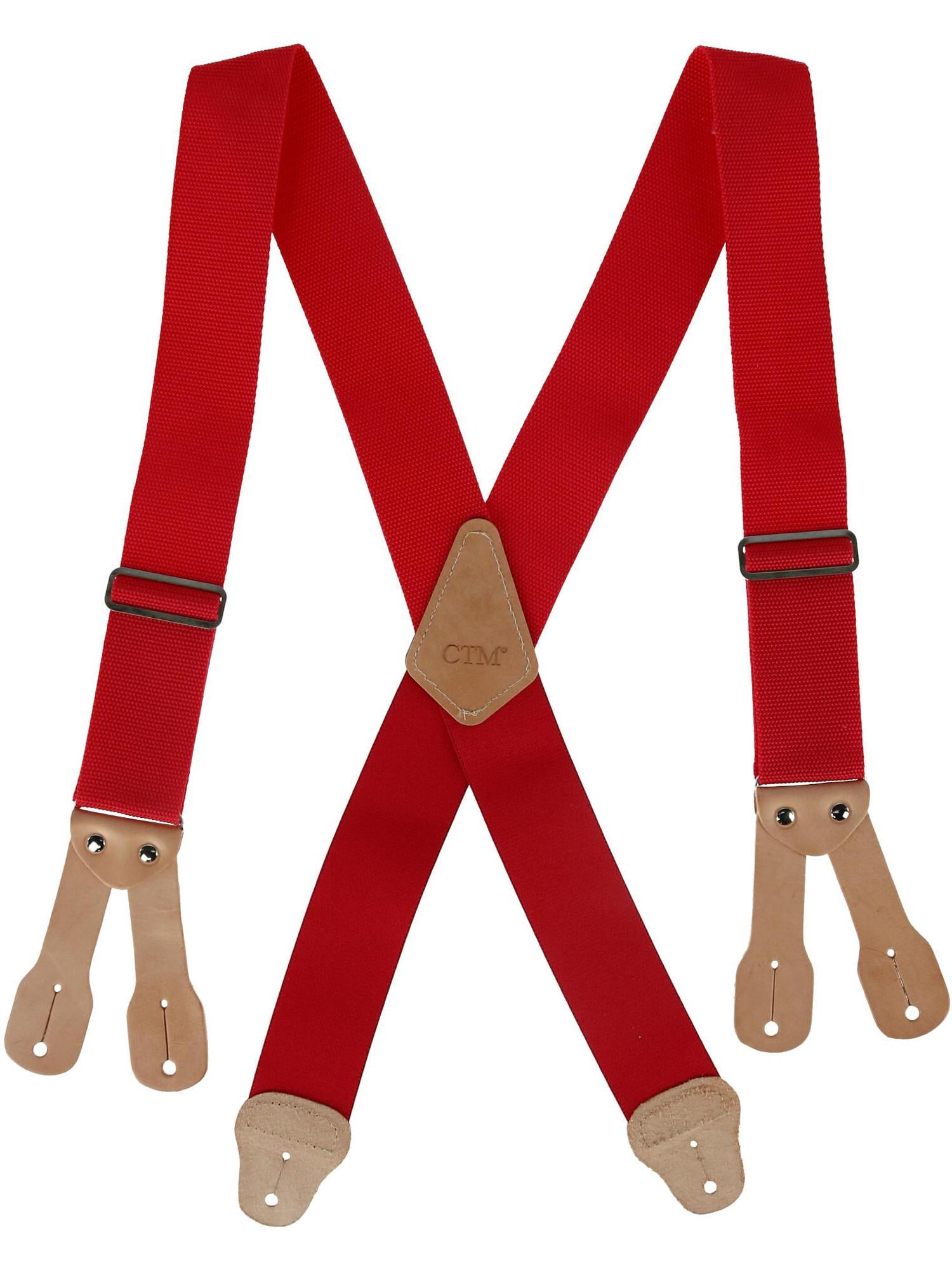 CTM Mens Big & Tall NonElasticized Button End Work Suspenders, Red