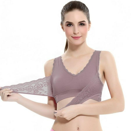 

Womens Bras Cross Side Buckle without Wire Lace Gathered Front Closure Bra Sports Underwear Sleep Bra
