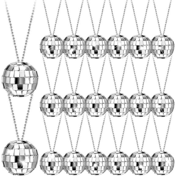 Mirror Ball Necklaces, Disco Party Favor Decoration, 20 Pcs Mini Disco Ball Necklace, Great for Theme Party, Festival, Christmas Decoration