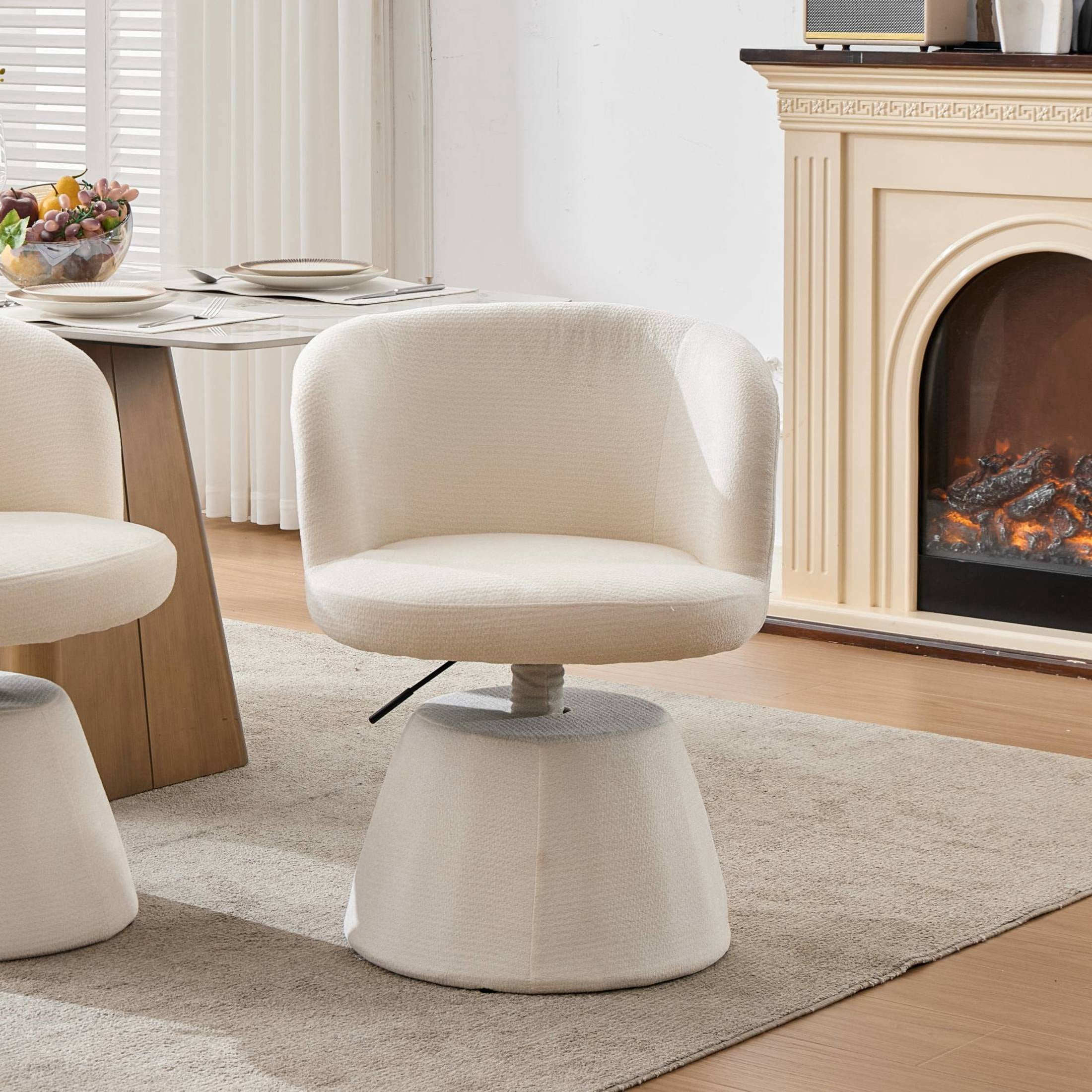Noble House Adjustable Height Swivel Bar Stool, Chenille Upholstered Round Seat, Metal Base, Beige