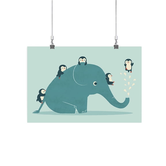 Image Conscious Elephant With Penguins Poster - Jay Fleck Designs, Poster Print 24 x 36 in