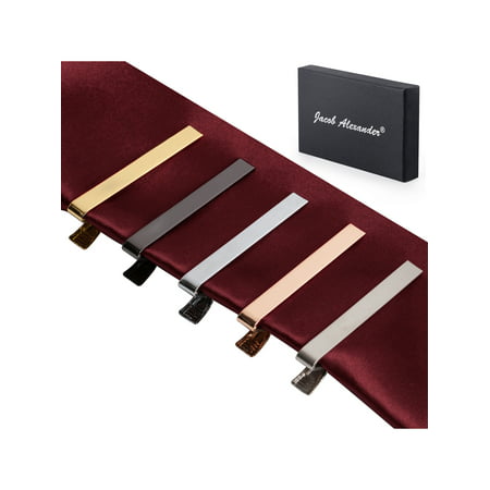 Jacob Alexander 5 Tie Clips Bars Boxed Gift Set Black Silver Rose Gold - 2