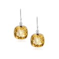 thumbnail image 3 of Gem Stone King 12.00 ctw Sterling Silver Citrine Cushion Checkerboard Dangle Earrings, 3 of 5