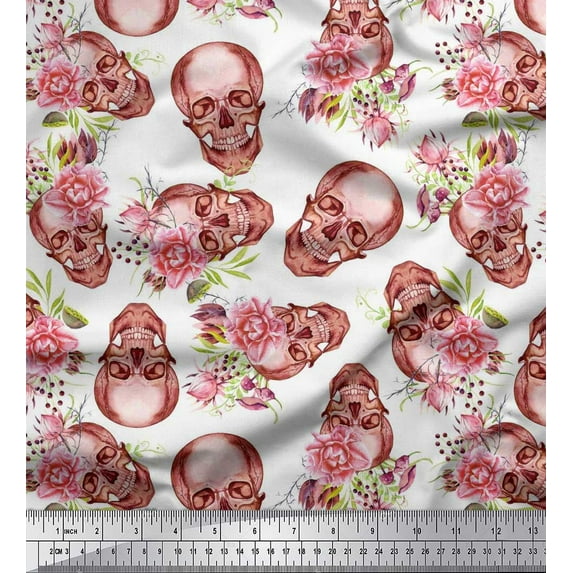 Soimoi Viscose Chiffon Fabric Skull & Begonia Floral Print Fabric by The Yard 42 Inch Wide