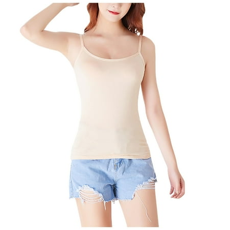 DVKOVI Women s Lingerie Camisoles & Tanks Active Tops for Women Women s Solid Color Camisole Vest Top Sleeveless Slim Fit TopNo Chest Pad Light Yellow M