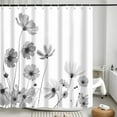 thumbnail image 2 of Gray Daisy Flowers Shower Curtain, Simple and Fresh Elegance Floral Plants Cloth Rustic Farmhouse Bathroom Decor, Waterproof Durable Fabric Bathtubs Curtains Sets with 12 Hooks 72x72 White, 2 of 6