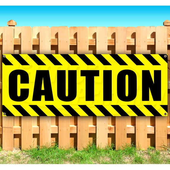 Caution 13 oz Vinyl Banner With Metal Grommets