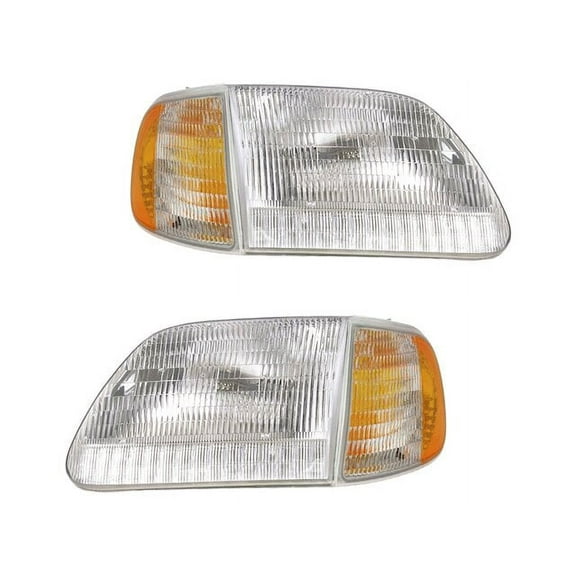 Headlight Assembly and Parking Light Kit 4 Piece - Compatible with 1997 - 2002 Ford Expedition 1998 1999 2000 2001