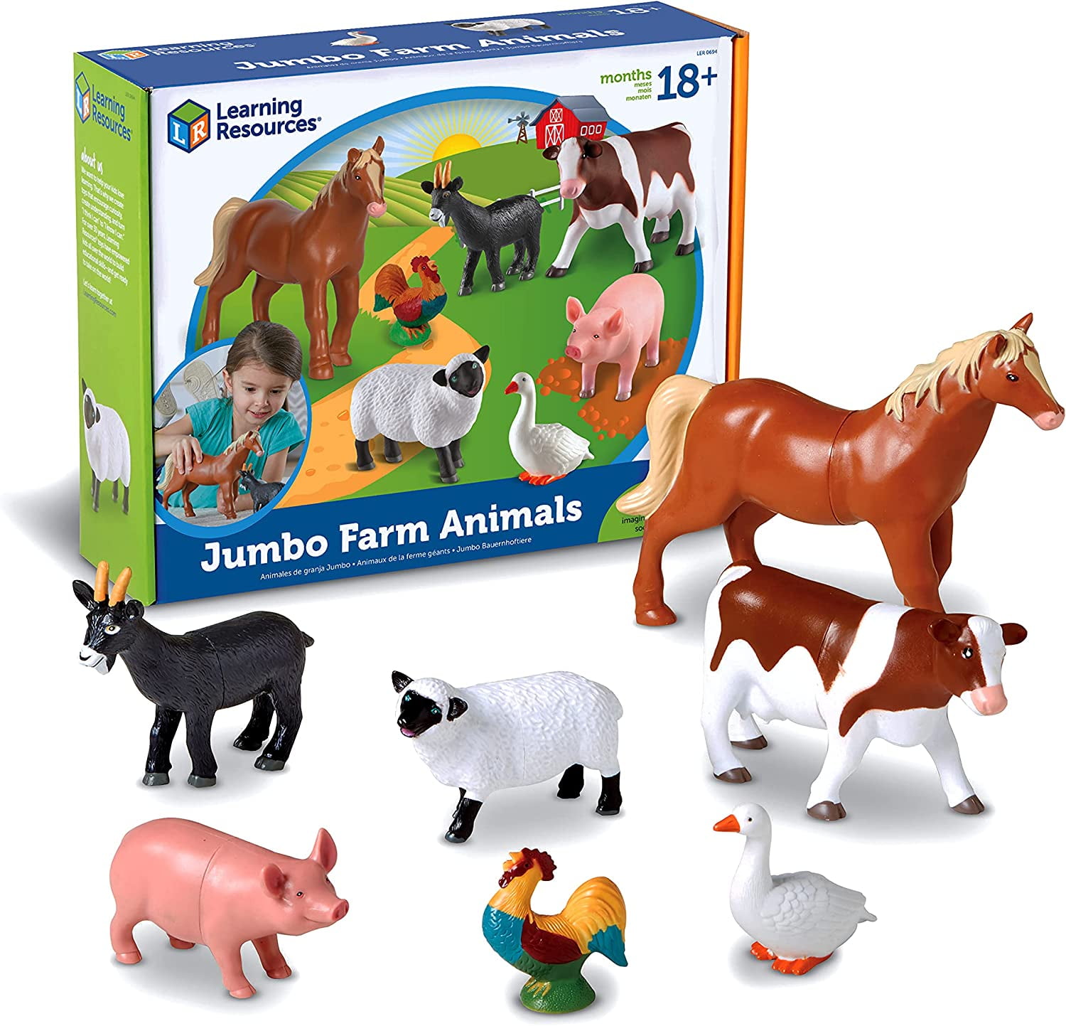 Learning Resources Jumbo Farm Animals, Animal Toy Set for Toddlers, 7 ...