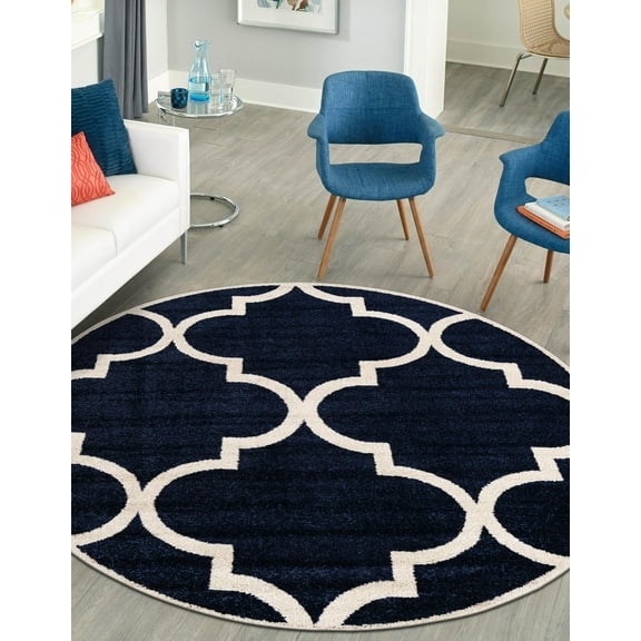 Unique Loom Trellis Collection Area Rug - Austin (6' 1" Round Navy Blue/Beige)