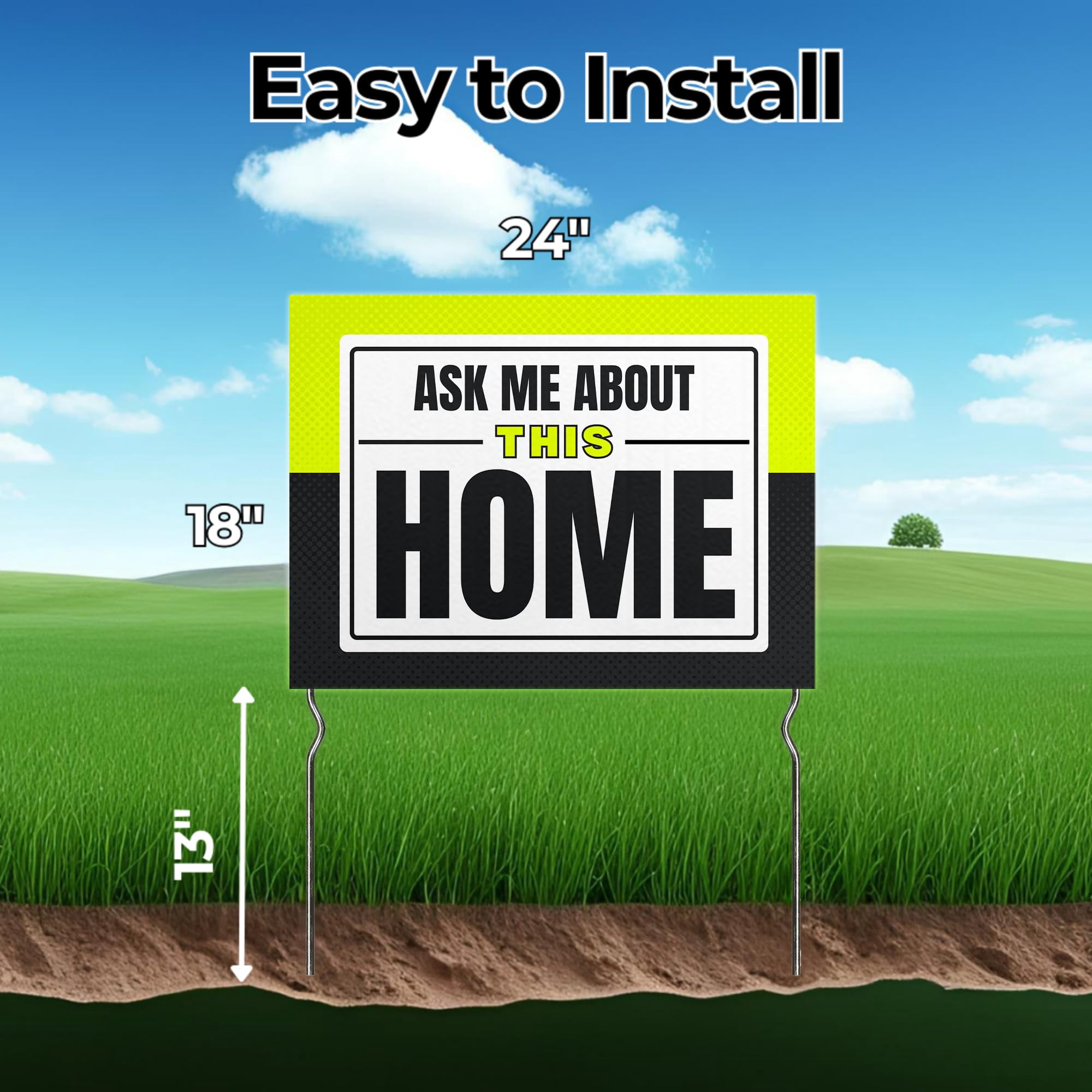 Ask Me About This Home! Yard Sign by DC | 24"x18" Double Sided Real Estate Garden Sign with 13” Metal Stakes | Outdoor Signs Waterproof for Lawn, Patio, Sidewalk & House | Set of 2 | Made in USA