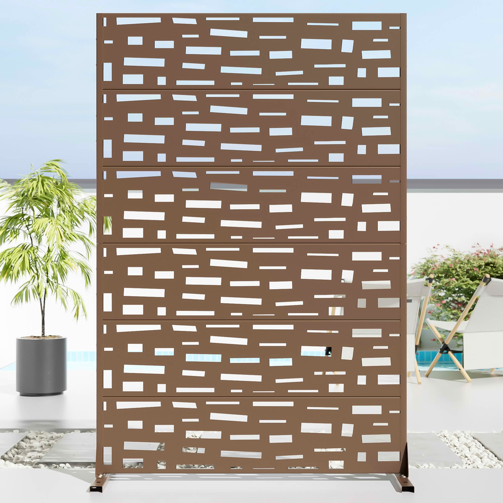 MAYEERTY 72x47x16 Inch Brown Rectangular Galvanized Steel Privacy Screen, 6 Piece Set for Outdoor Street