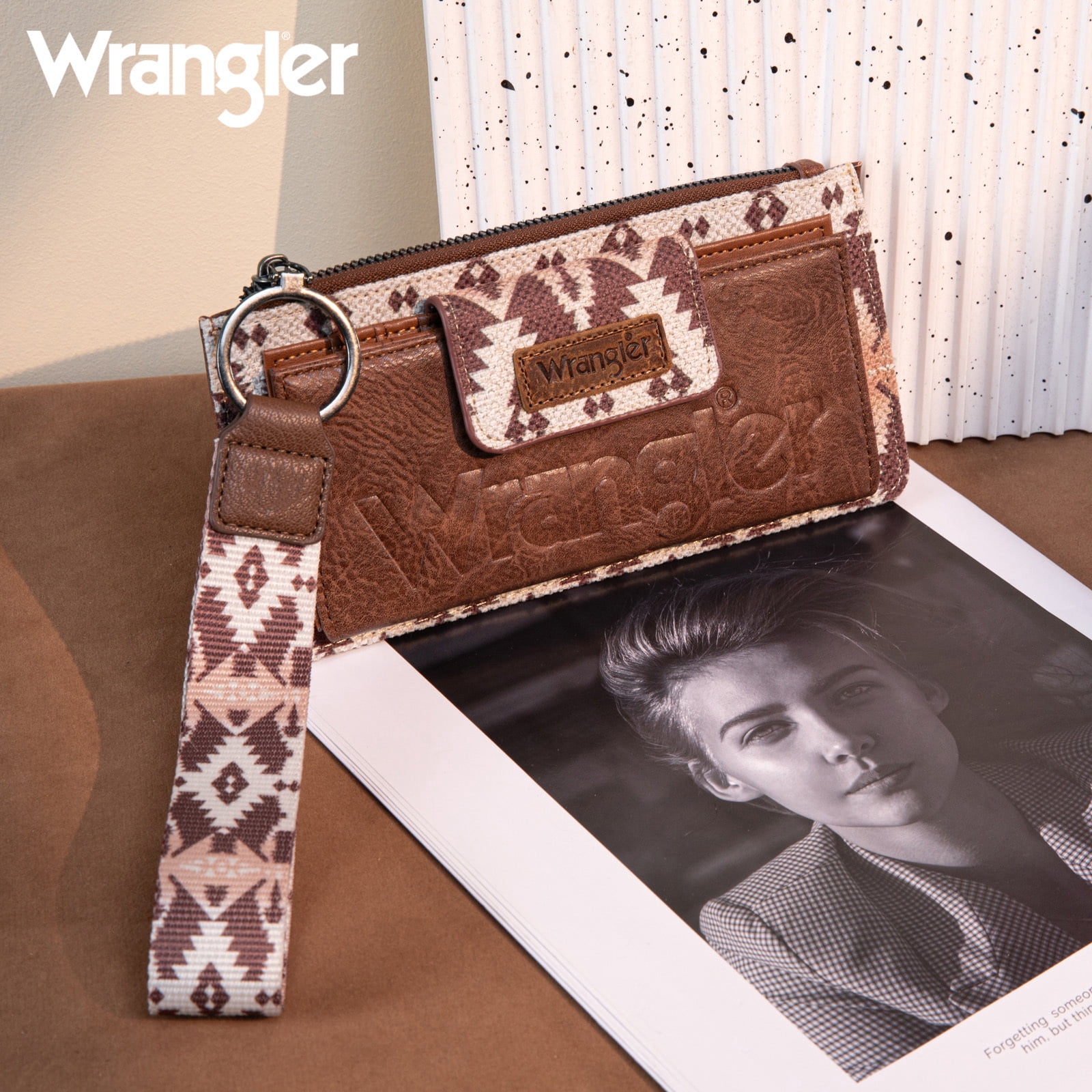 Wrangler Purses for Women Western Clutch Purse Rfid Wallet Womens, Light-Coffee