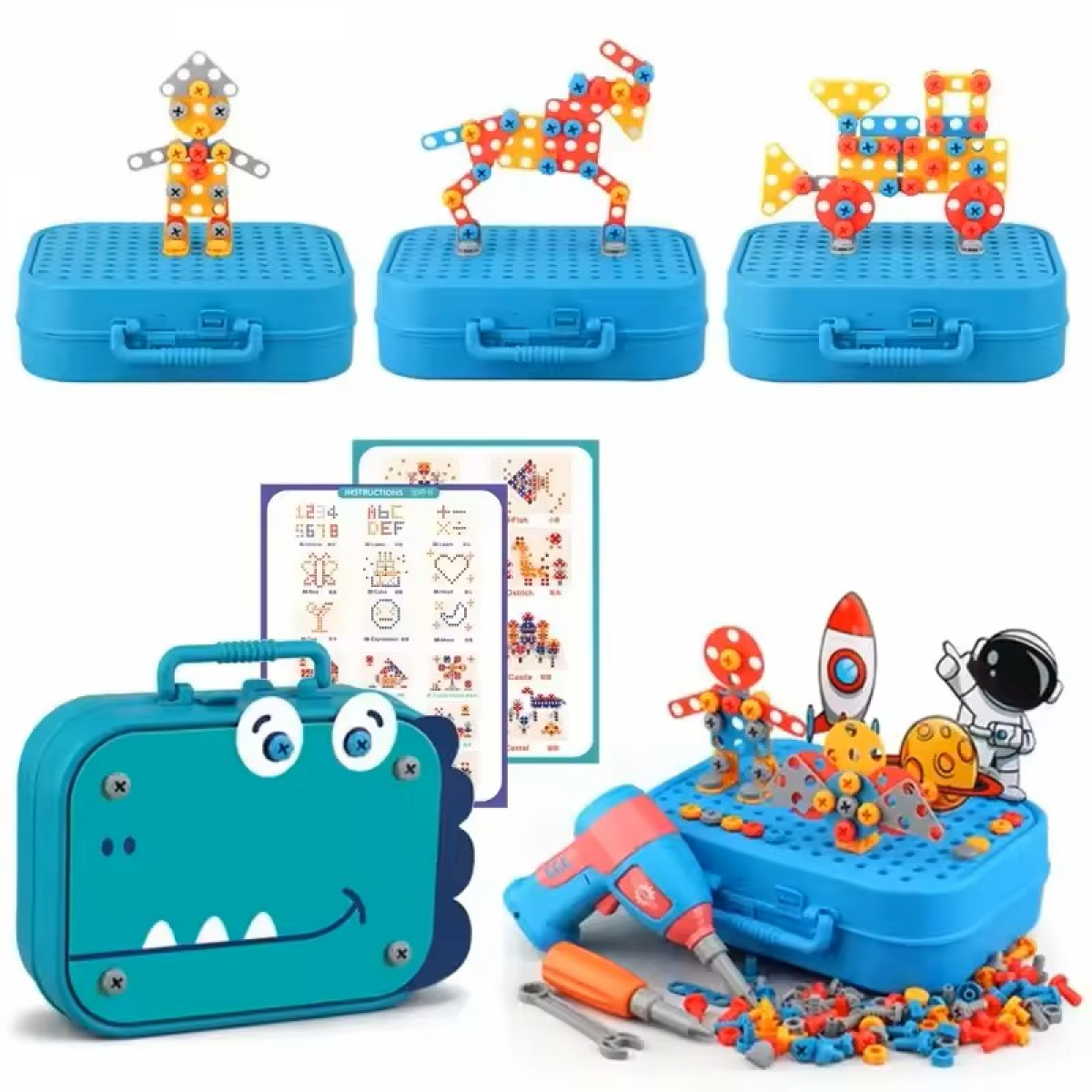 Design and Drill Toy-351 Pieces Create & Design Drill Kit for Kids, DIY Educational Tool Set for Toddlers 3-5