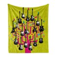 thumbnail image 1 of Music Soft Flannel Fleece Throw Blanket, Guitars for Rock Stars Above a Tree Plant Modern Geometric Design Print, Cozy Plush for Indoor and Outdoor Use, 50" x 60", Hot Pink Apple Green, by Ambesonne, 1 of 6