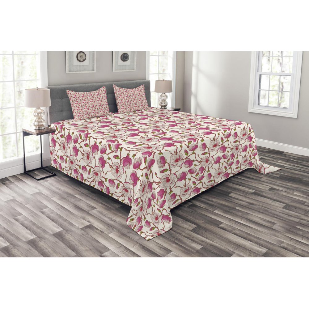 Flower Bedspread Set, Romantic Spring Branches Bursting into Flowers