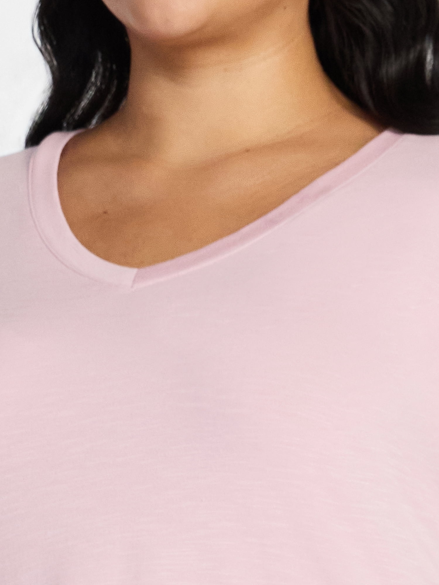 Terra & Sky Women's Plus Size V-Neck Tee with Long Sleeves, Sizes 0X-5X
