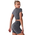 thumbnail image 3 of IBTOM CASTLE Women Workout Sets Yoga Outfits, Short Sleeve Crop Top + High Waisted Running Short Pants Gym Clothes Tracksuit, 2-Piece S Gray, 3 of 8