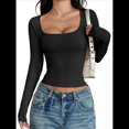 thumbnail image 2 of Camisas de Larga para Mujer, Tops Cortos, Cuello Cuadrado, Camisetas Básicas para Salir, Ropa de Invierno Y2K 2025 Negro XL, 2 of 7