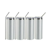 Craft Express Sublimation Printing Stainless Steel Tumblers - 20 oz, Silver Glitter, Set of 4