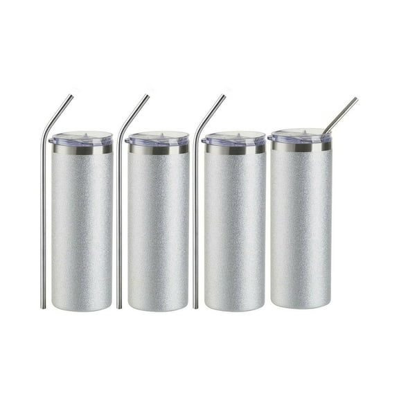 Craft Express Sublimation Printing Stainless Steel Tumblers - 20 oz, Silver Glitter, Set of 4