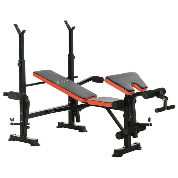 Soozier Adjustable Weight Bench with Leg Developer Barbell Rack for Weight Lifting and Strength Training Multifunctional Workout Station for Home Gym Fitness