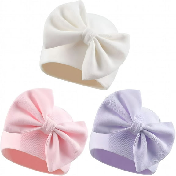 TELOLY Newborn Baby Girl Hat Cotton Baby Bow Beanie Preemie Hats Spring Infant Hats for Girls 0-12 Months