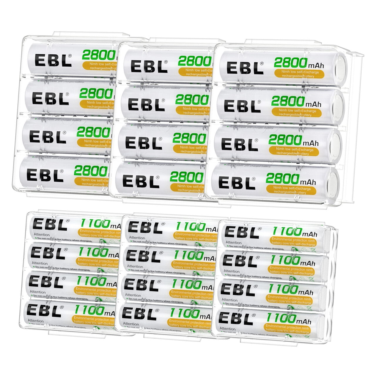 EBL 48 Sets AA AAA Batteries Combo with 24-Pack AA 2800mAh & 24-Pack AAA 1100mAh 1.2V Rechargeable Nimh Batteries
