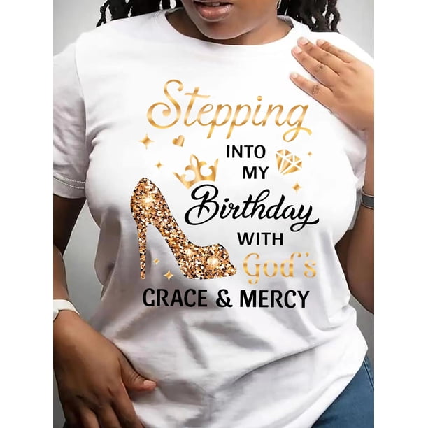 Camisetas de verano para mujer, con estampado, lindo, holgadas, atléticas, de manga corta, casual, 2025Casual Crew Neck T-Shirt - Short Sleeve Spring/Summer Top with High Heels & Birthday Graphic, R