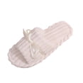 thumbnail image 2 of Women Ribbed Fleece Satin Bow Open Toe Slide Slippers White 9-9.5, 2 of 9