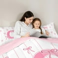 thumbnail image 5 of Castle Fairy Alphabet Bowknot 2pcs Bedding Comforter Set,Dreamy Princess Twin Comforter Sets,Geometric Stripes Breathable Bedding Set,Luxury Girls Bedroom Decor,Reversible, 5 of 8