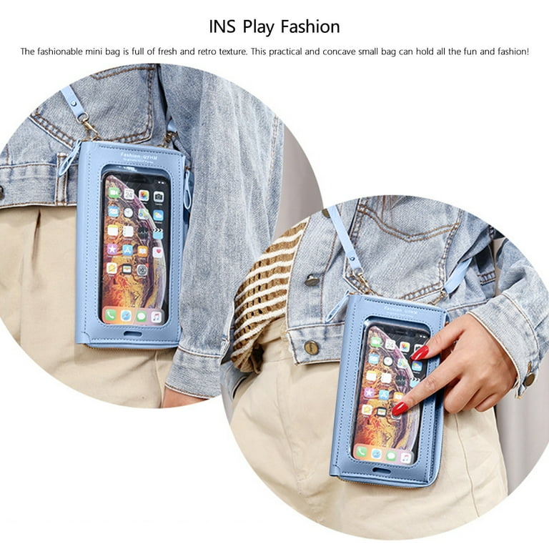 JeashCHAT Small Crossbody Cell Phone Purse for Women Phone Bag with Clear Touch Screen Window Mini Shoulder Bag Wallet Handbag with Credit Card