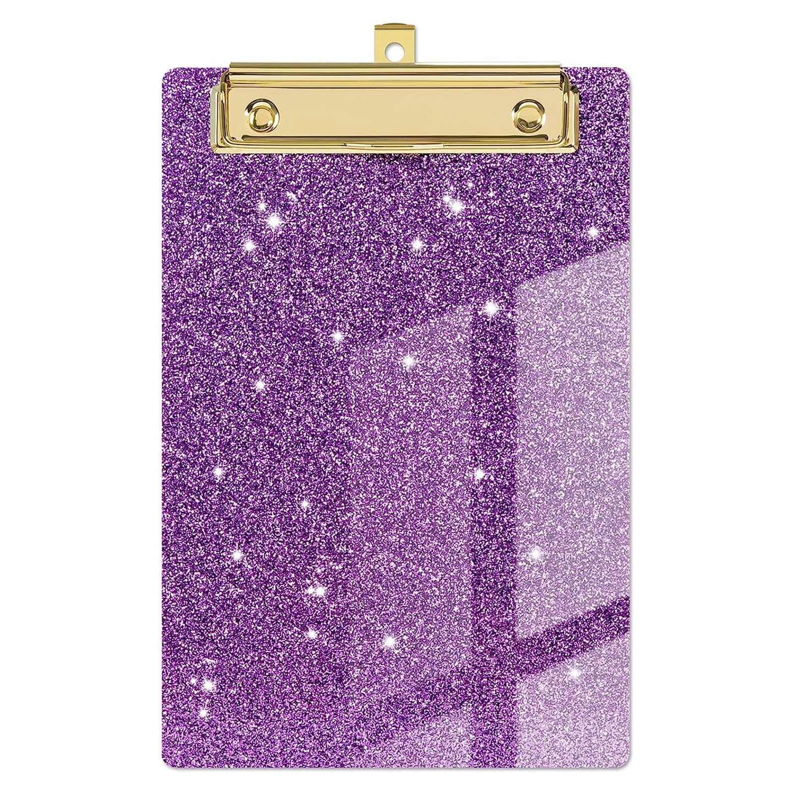 Glitter Cute Clipboard - A4/Letter Size (12.5x9"), Acrylic With Gold Clip, Purple Design For School & Office
