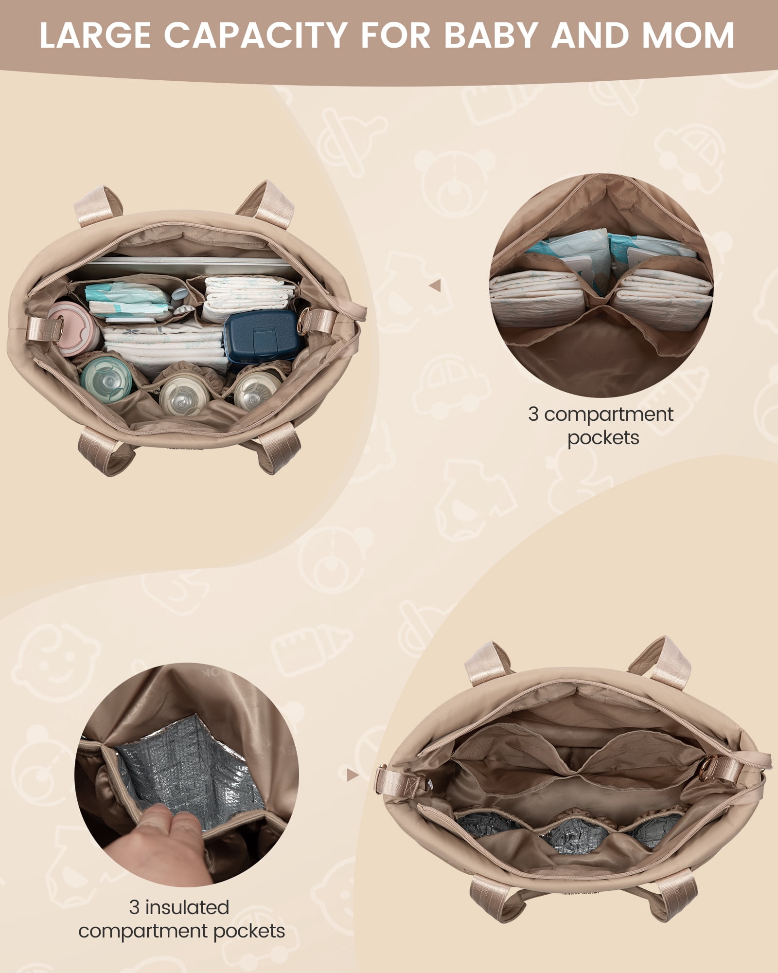 Lovevook Diaper Bag Tote,Fashion Mommy Tote Bag Work Travel Diaper Bag Fit up to 15.6inch Laptop Chic Puffer Fabric Soft & Comfortable