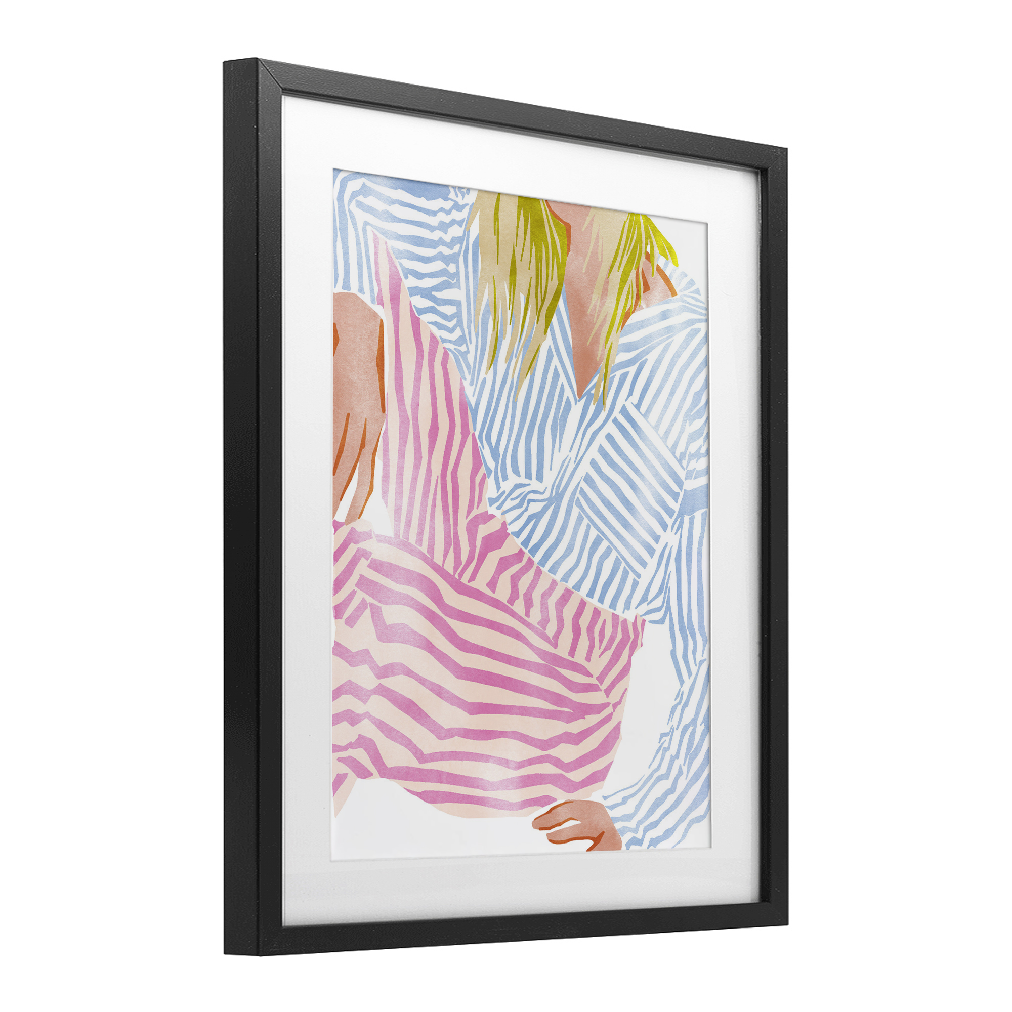 Female in Pastel Stripes Black Framed Print Under Glass, design by Ziwei Li