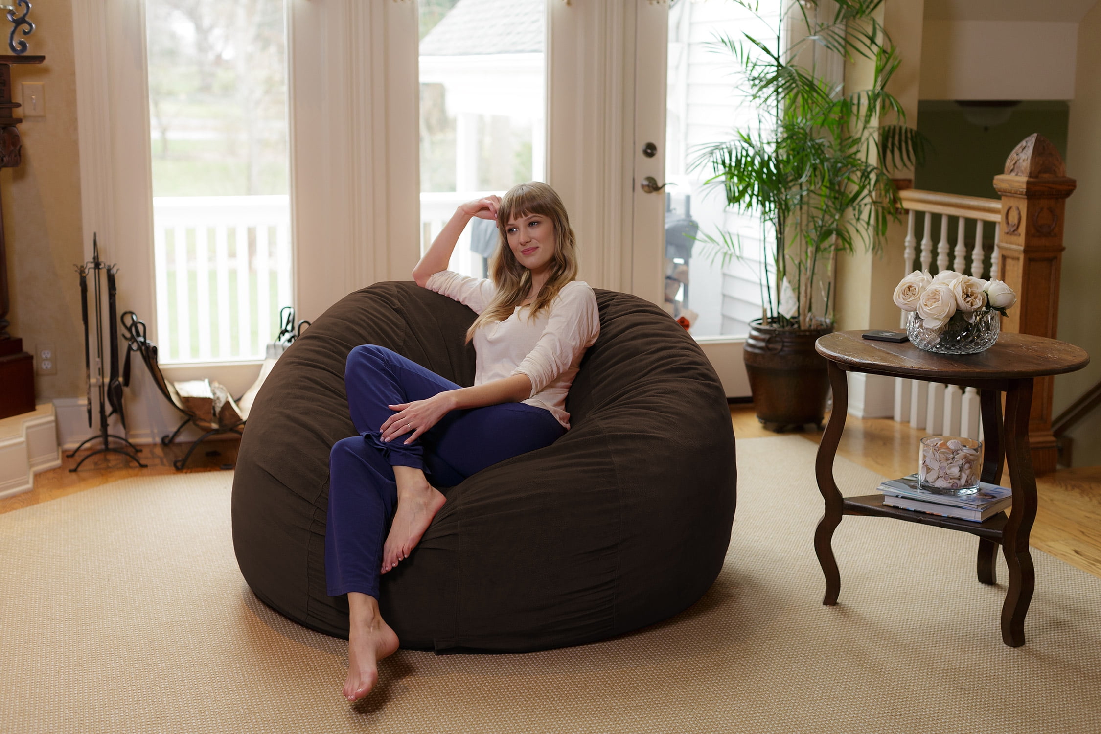 Chill Sack Bean Bag Chair, Memory Foam with Microsuede Cover, Kids, Adults, 6 ft, Brown Pebble