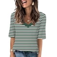 thumbnail image 2 of Penkiiy T-Shirts à Manches Courtes à Blocs de Couleur Rayés pour Femmes, Col Rond, Décontractés, Amples, Chandails à Enfiler, Hauts d'Été, Tee-Shirt, S Vert, 2 of 5