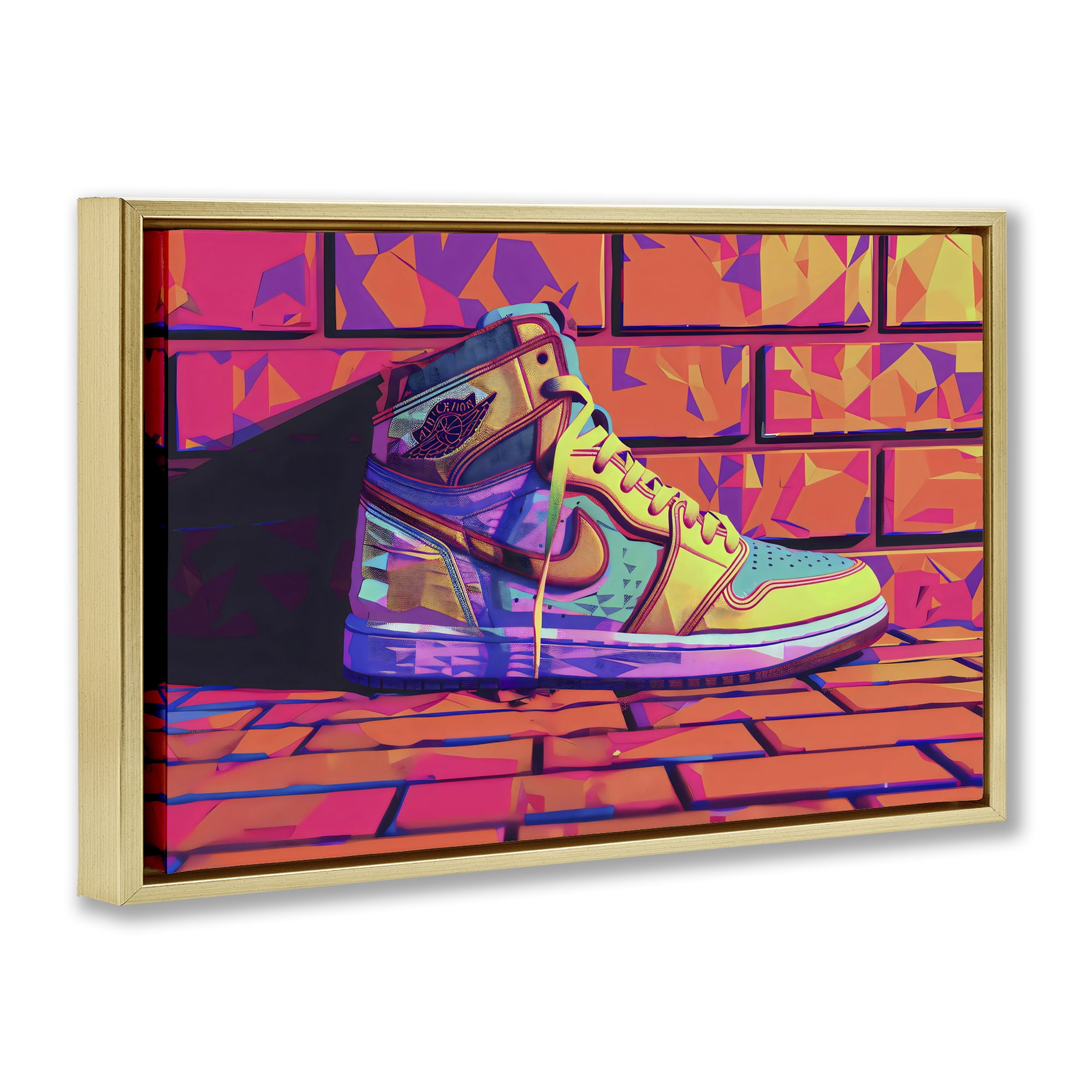 Stupell Industries Sneaker with Vibrant Geometric Hues Gold Framed Floater Canvas Wall Art, design by Creative Studio