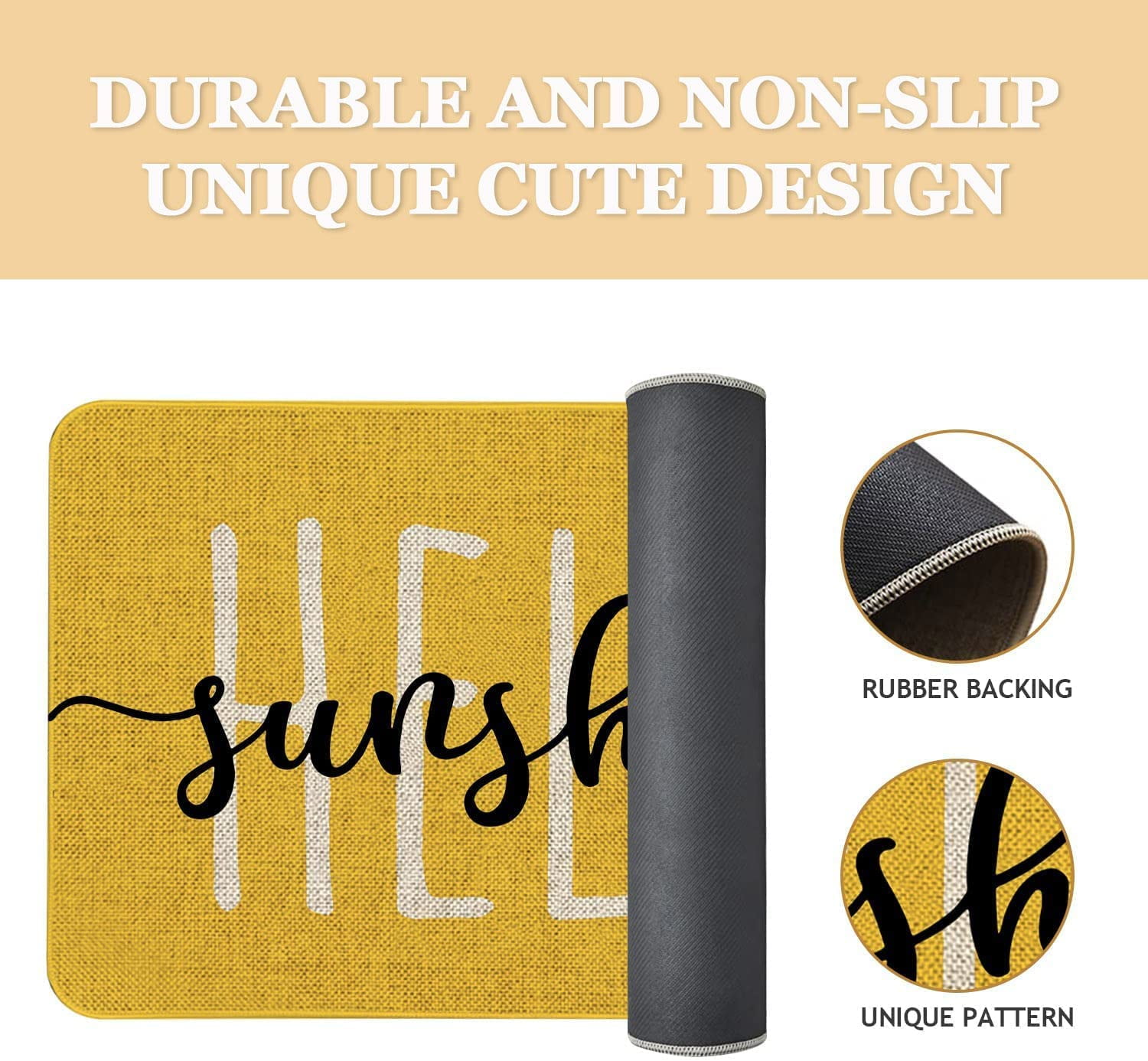 Hello Sunshine Door Mat Summer Funny Text Indoor mat,Holiday Creative Decorative Seasonal Burlap Spring Welcome Floor Yellow Mat Switch Mat for Outdoor 17 x 30 in