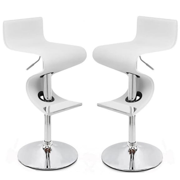 Home Square 2 Piece Faux Leather Height-adjustable Bar Stool Set in White
