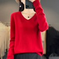 thumbnail image 3 of Suéter de lana merino 100 % para mujer, jersey básico con cuello en V, ropa de cachemira para otoño e invierno, prendas de punto suaves de manga larga, color liso, 3 of 5