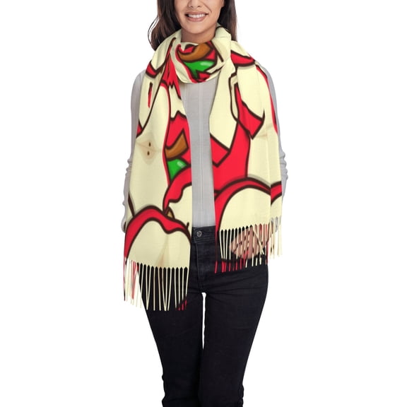 Cauagu red Fruit Print Women Wrap Shawl tassels Scarves Retro Scarf 77.6"X28.3"