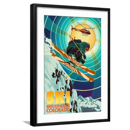 Art.com Breckenridge, Colorado - Heli-Skiing Art Print by Lantern Press, Black Frame Wall Art, 21" x 29"