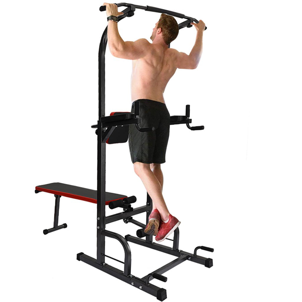 Black Push-up Etc Dips Knee Raise Power Tower Pull Up Bar Dip Stand Dip Station Home Gym Sit Up Bench Adjusting Height for Pull Up