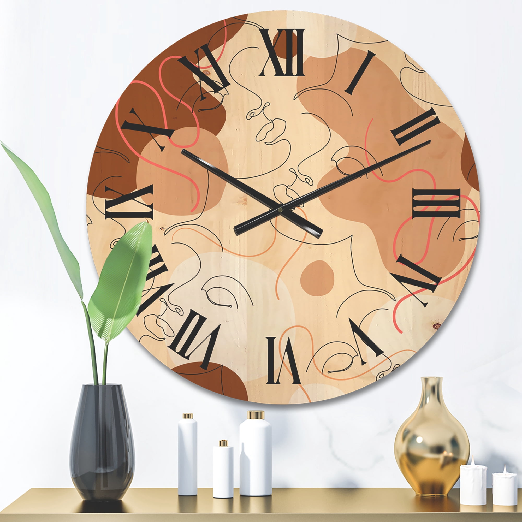 Designart 'One Line Drawing Of Beautiful Girl' Modern Wood Wall Clock