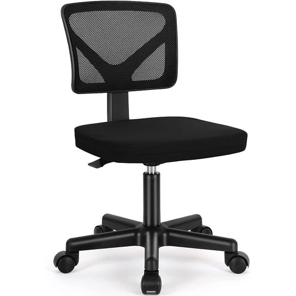 Armless Low Back Mesh Ergonomic Small Office Task Chair, Swivel Rolling Wheels Lumbar Support Desk Chair Black for Home Bedroom Study Student Adults
