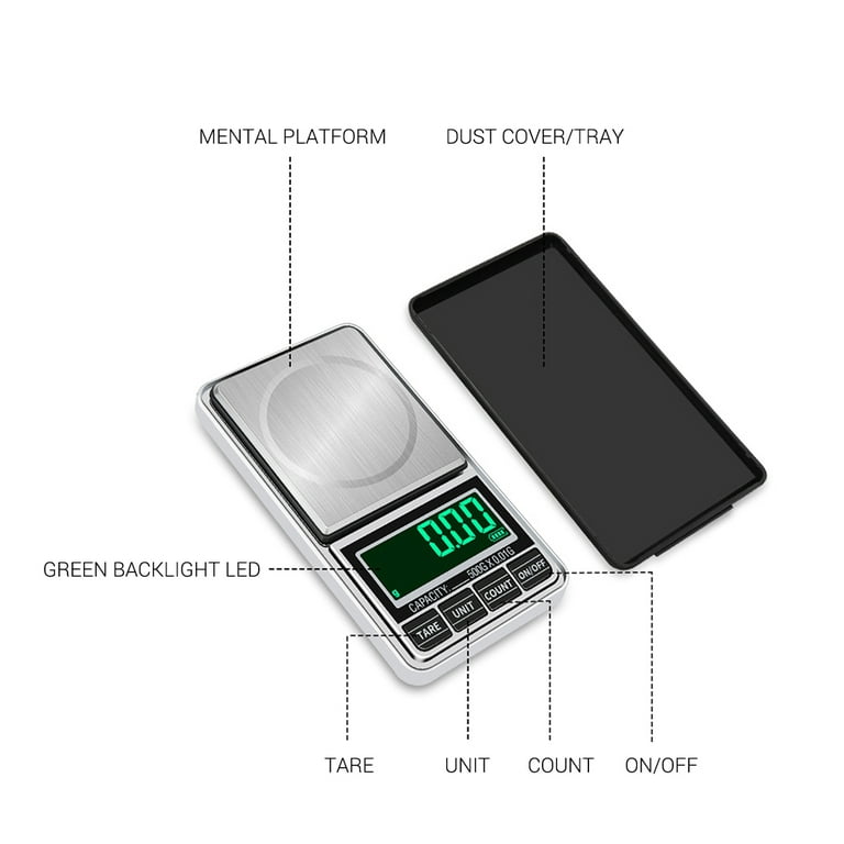 Mini Pocket Scale, 1kg x 0.01g Accuracy, Gram Scale Small Digital Kitchen  Scale for Baking, Jewelry, Herbs, Seasoning,Tare Function, 2 Trays Included  