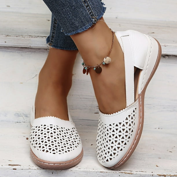 Zapatos informales ahuecados para mujer, zapatos cómodos con plataforma y cabeza redonda sólida Wmkox8yii shjk7553