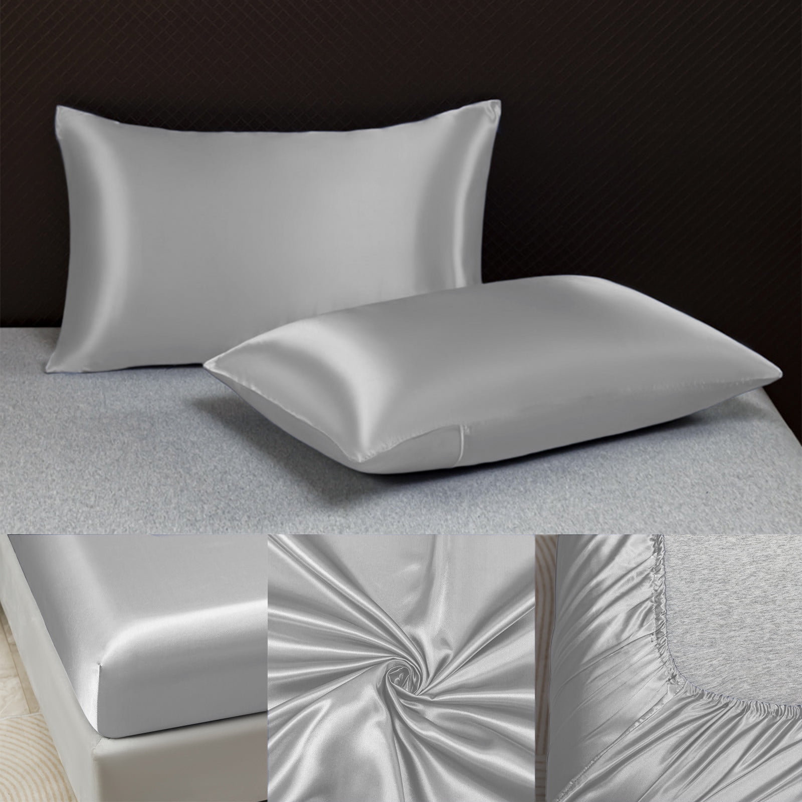 Soft Solid Matte Satin Hotel Silk Bed Sheet Set, Polyester Microfiber Gray Bedding Collection, Master Bedroom Luxury Bed Linens Enhancement, Home Comfort Sleep Solution for Refreshed Mornings, AESTIV