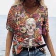 thumbnail image 1 of Camiseta Vintage con estampado 3D de calavera para mujer, blusas con cuello en V, Jersey informal de manga corta, Tops de gran tamaño, ropa Harajuku, camisetas de verano, 1 of 4